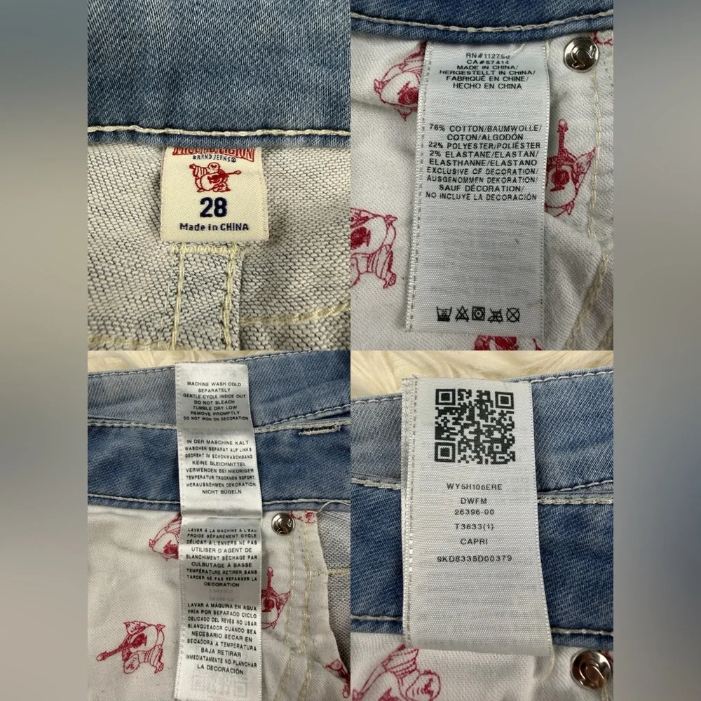 True Religion ‘Capri’ Cropped Jeans ~ in Light Blue Wash w/ Studs ~ Size 28 - Picture 16 of 16